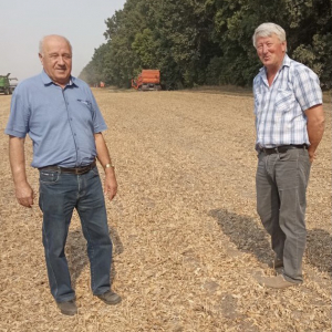 Перший заступник генерального директора Василь Нестерук і головний агроном Олексій Дзигун дали старт збиранню сої
